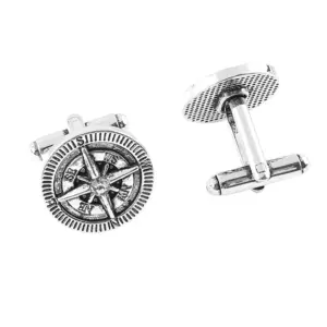Compass Design Alloy Cufflinks with Silver Finish