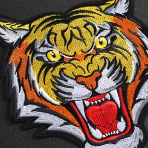 Tiger Head Embroidered Iron-On Patch 20x17.5 cm