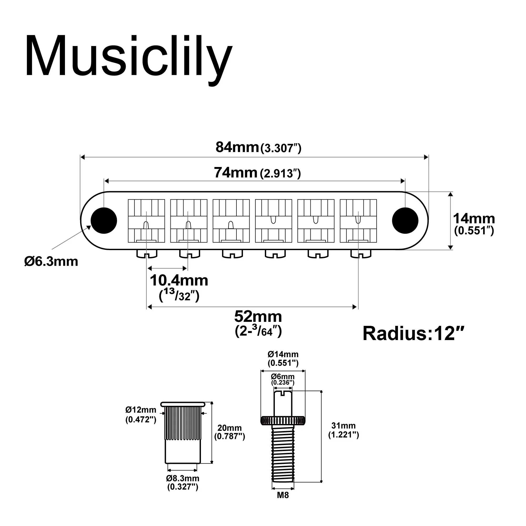 Musiclily Pro 52mm Tune-o-matic Bridge for Electric Guitars 2 Musiclily Pro 52mm Tune-o-matic Bridge for Electric Guitars - Image 2