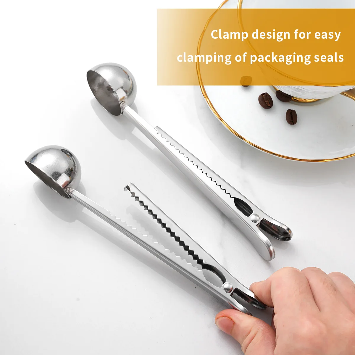 Stylish Stainless Steel Coffee Spoon & Seal 6 Stylish Stainless Steel Coffee Spoon & Seal - Image 6