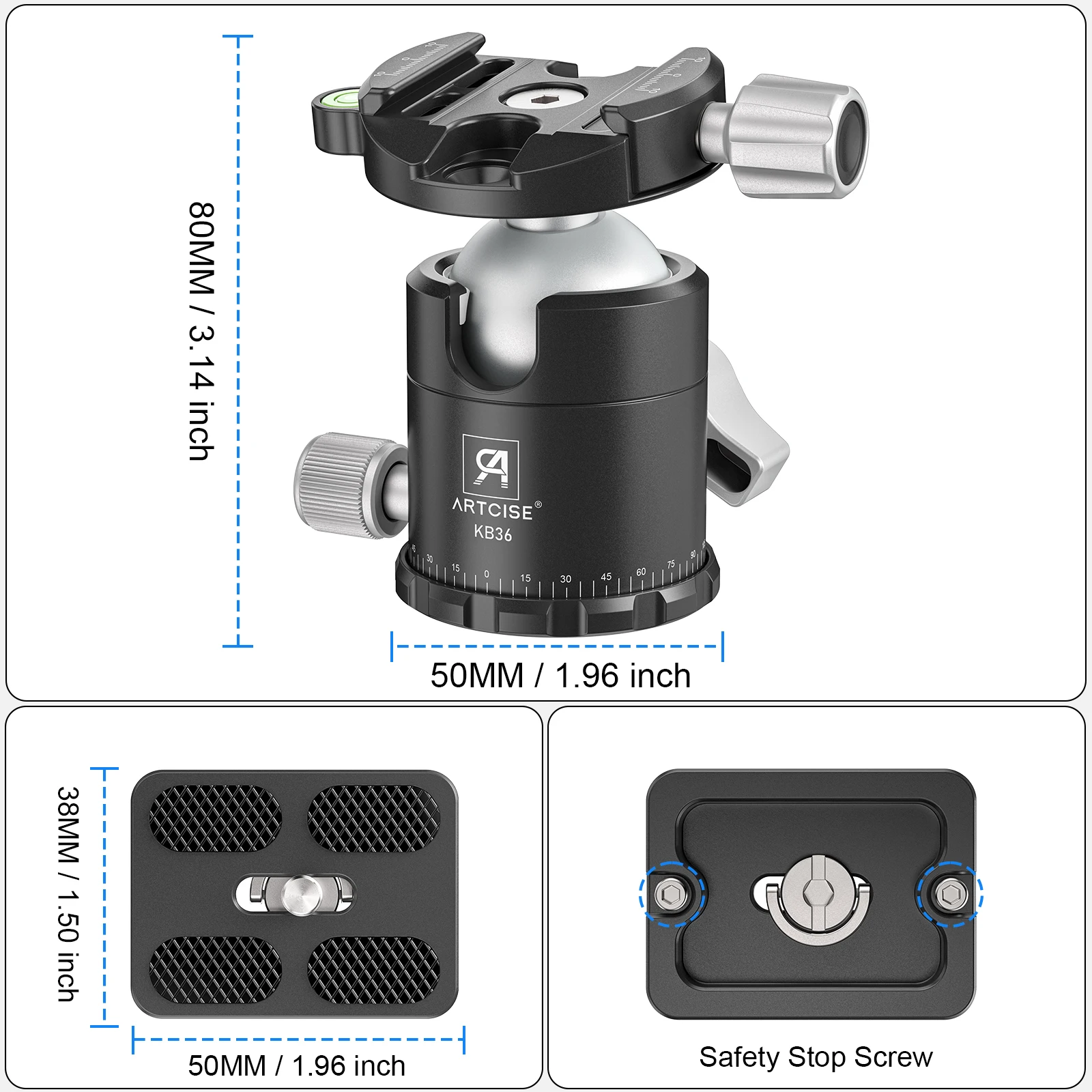 KB36 ARTCISE Aluminum Tripod Ball Head for Cameras 4 KB36 ARTCISE Aluminum Tripod Ball Head for Cameras - Image 4