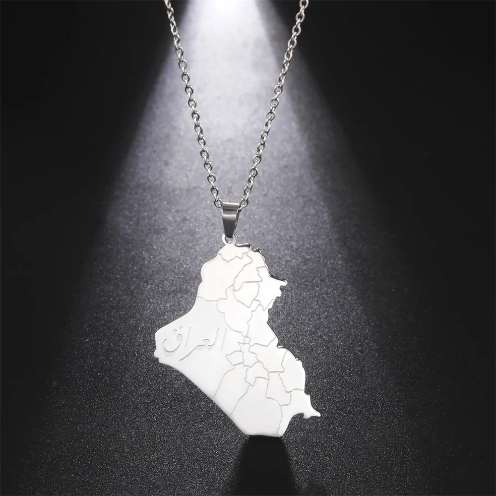 Stainless Steel Iraq Map Pendant Necklace 2 Stainless Steel Iraq Map Pendant Necklace - Image 2