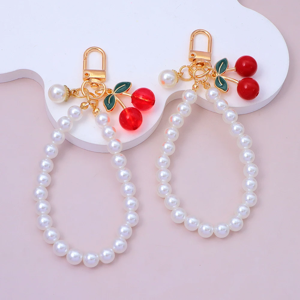 Pearl Chain Keychain with Cherry Charm 6 Pearl Chain Keychain with Cherry Charm - Image 6
