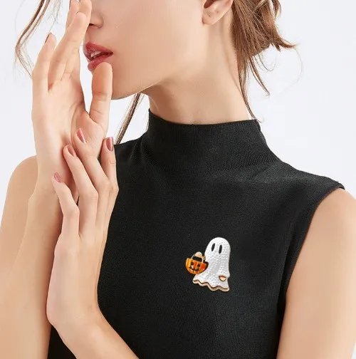 Halloween Ghost and Pumpkin Brooch XZ7413 1 Halloween Ghost and Pumpkin Brooch XZ7413