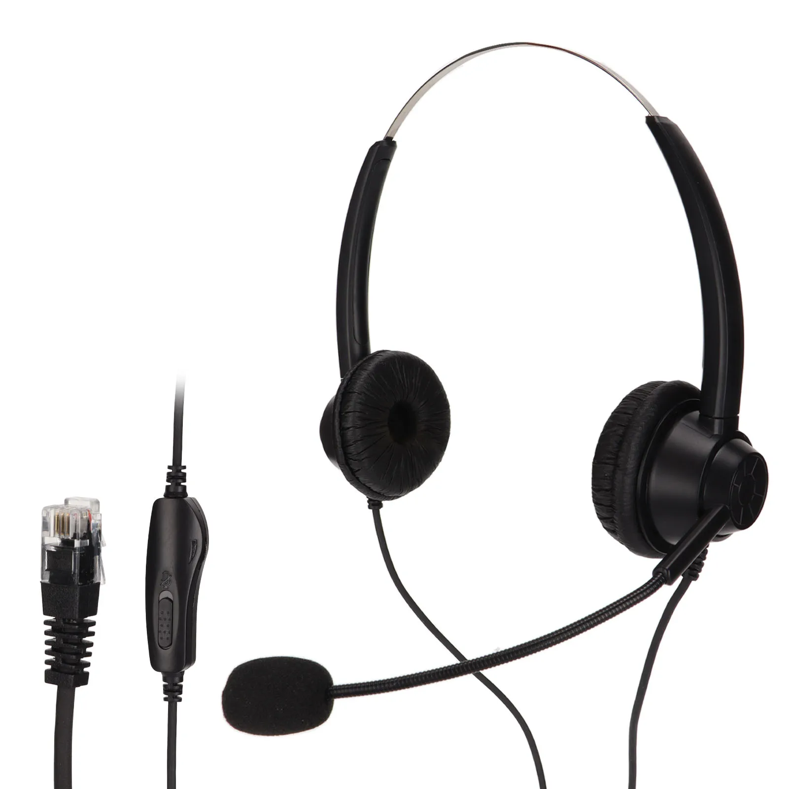 Black RJ9 Binaural Office Headset for Calls 2 Black RJ9 Binaural Office Headset for Calls - Image 2