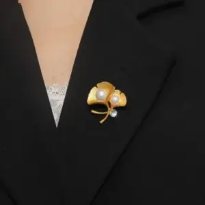 Ginkgo Leaf Brooch with Pearls and Rhinestone 7 S2d00004a9a314a32b2d8509953f84c6dM