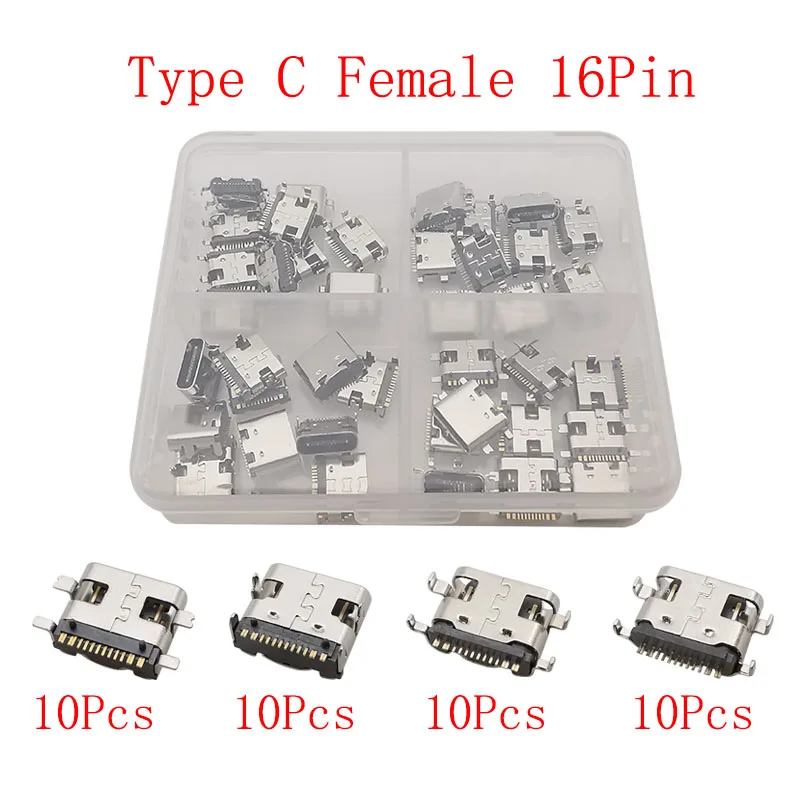 USB Type C Female Connectors Set (10pcs, 16 Pins) 7 USB Type C Female Connectors Set (10pcs, 16 Pins) - Image 7