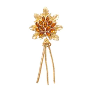 Retro Amber Maple Leaf Tassel Brooch