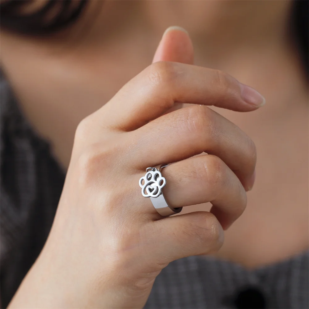 Stainless Steel Pet Lover Ring with Paw Prints 5 Stainless Steel Pet Lover Ring with Paw Prints - Image 5