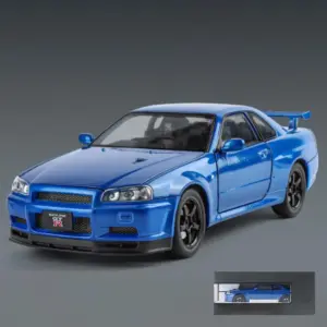 1:24 GTR R34 Skyline Diecast Model with Lights 16 S326e5f9864b2417fb8270e92783fc057p