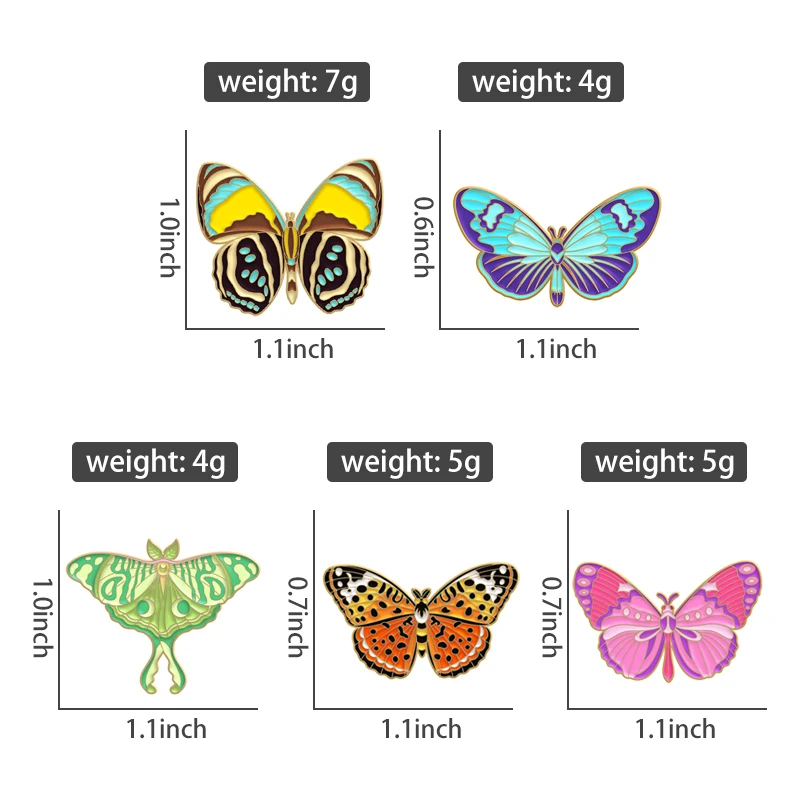 Colorful Butterfly & Moth Enamel Pin Collection 1 Colorful Butterfly & Moth Enamel Pin Collection