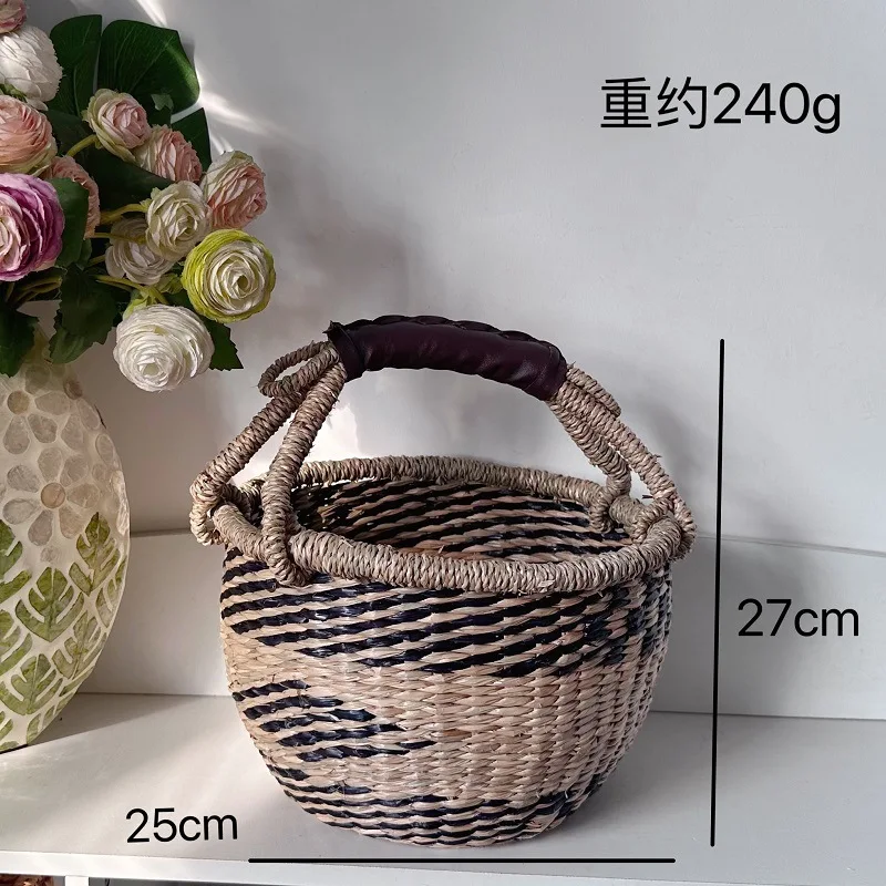 Rustic Handwoven Fruit Basket with Leather Handles 8 Rustic Handwoven Fruit Basket with Leather Handles - Image 8