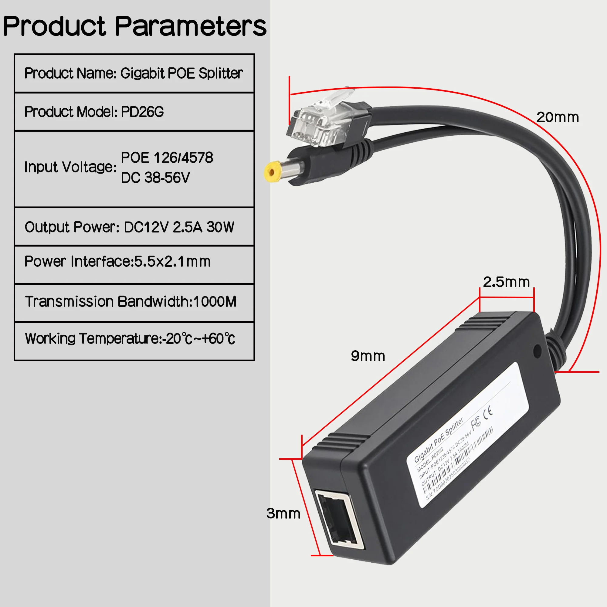 Gigabit POE Splitter PD26G for Networks 2 Gigabit POE Splitter PD26G for Networks - Image 2