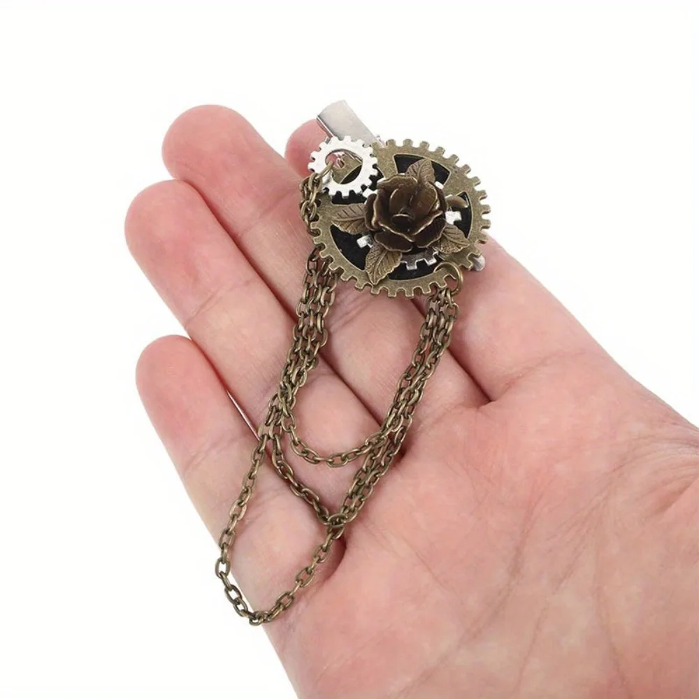 Vintage Steampunk Gears Brooch with Chains 4 Vintage Steampunk Gears Brooch with Chains - Image 4