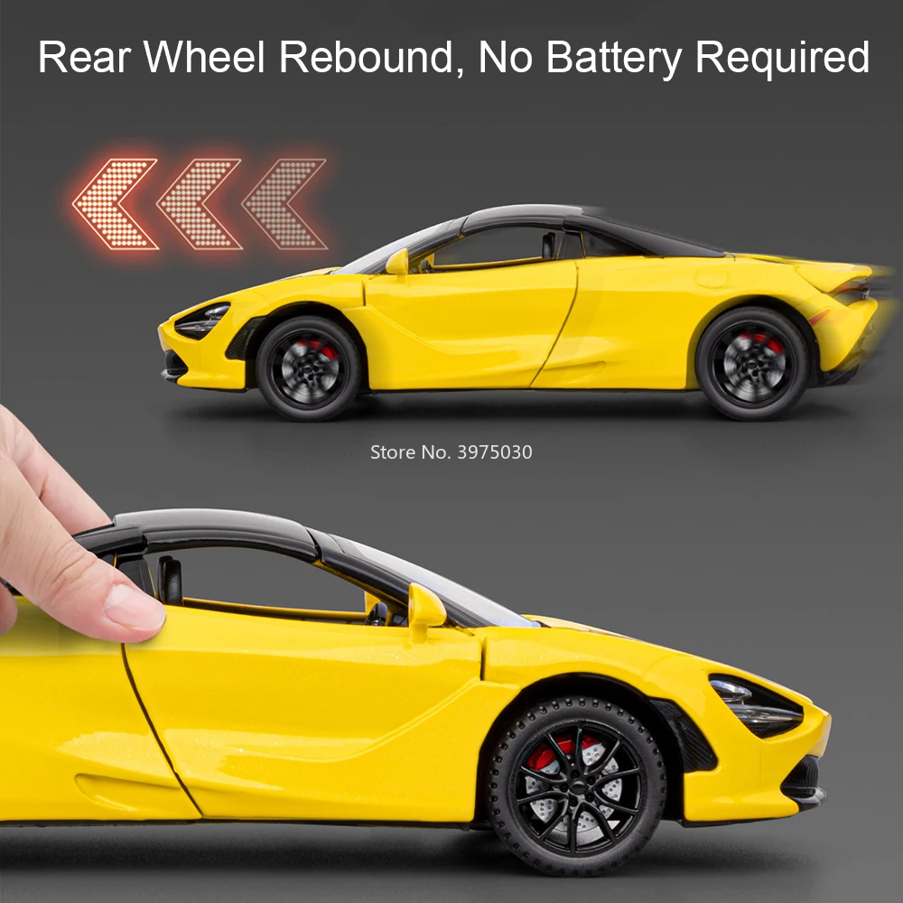 Vibrant Yellow 1:32 Alloy Diecast McLaren 720S Model 4 Vibrant Yellow 1:32 Alloy Diecast McLaren 720S Model - Image 4