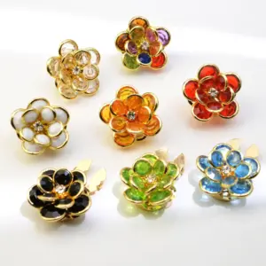 Flower Rhinestone Brooch Cufflinks in Multiple Colors