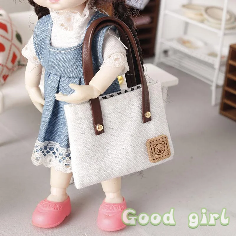 Miniature Dollhouse Canvas Shoulder Bag for Dolls 3 Miniature Dollhouse Canvas Shoulder Bag for Dolls - Image 3