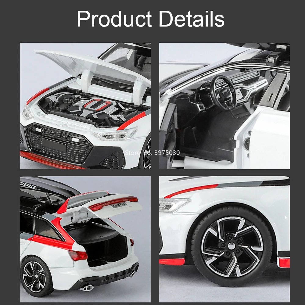 White RS6 1:32 Scale Diecast Model Car 5 White RS6 1:32 Scale Diecast Model Car - Image 5