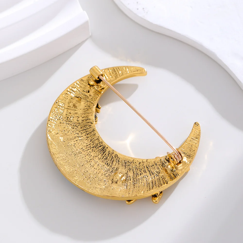 Antique Moon Brooch with Blue Rhinestones 3 Antique Moon Brooch with Blue Rhinestones - Image 3