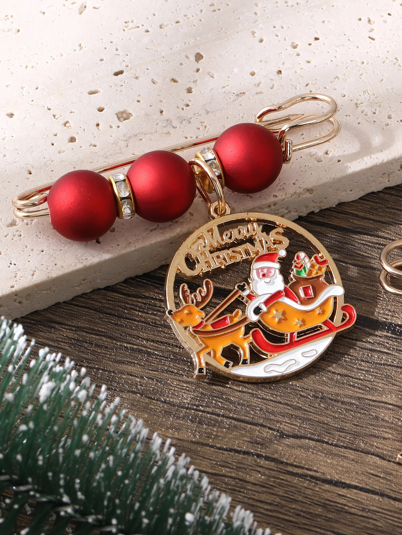 Festive Santa Brooch with Beads and Rhinestones 1 Festive Santa Brooch with Beads and Rhinestones