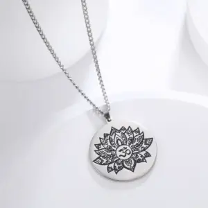 Stainless Steel Om Lotus Pendant Necklace 17 S38378bdd1f144eba9adb5873260e97c0v