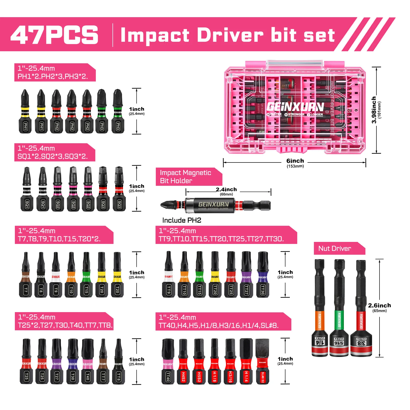 Pink Transparent Impact Screwdriver Bits Set 7 Pink Transparent Impact Screwdriver Bits Set - Image 7
