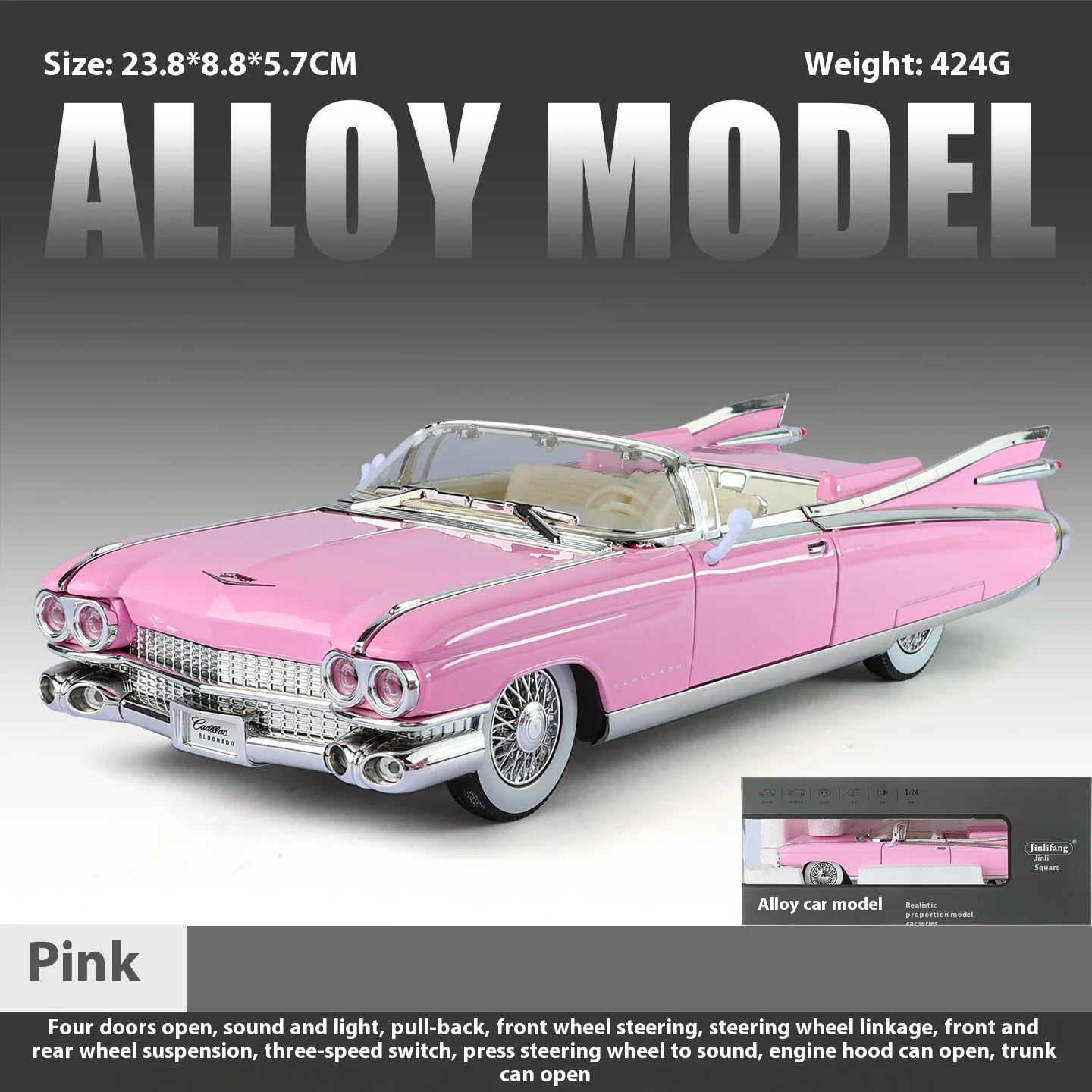 1959 Cadillac Eldorado Diecast Model in Pink 8 1959 Cadillac Eldorado Diecast Model in Pink - Image 8