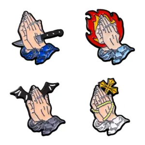 4 Pcs Enamel Prayer Hand Pins Set
