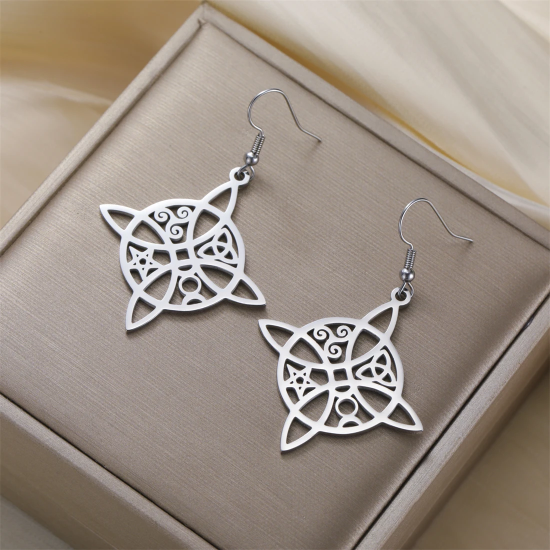 Vintage Stainless Steel Drop Earrings with Skeleton Pattern 2 Vintage Stainless Steel Drop Earrings with Skeleton Pattern - Image 2