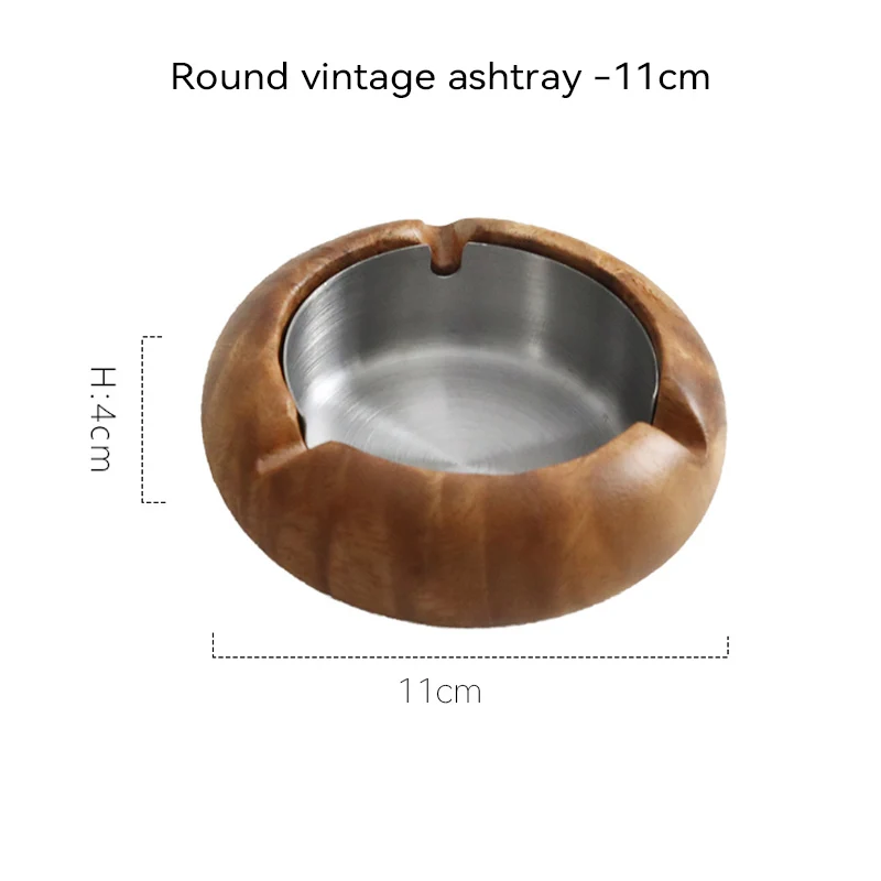 Vintage Wooden Round Ashtray with Stainless Steel Lining 7 Vintage Wooden Round Ashtray with Stainless Steel Lining - Image 7