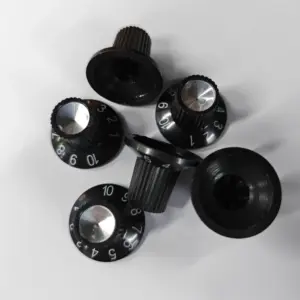 Six Black Guitar Amplifier Knobs with Aluminum Tops 8 S3e3d955a5865474bacda7b9ef166d8fci