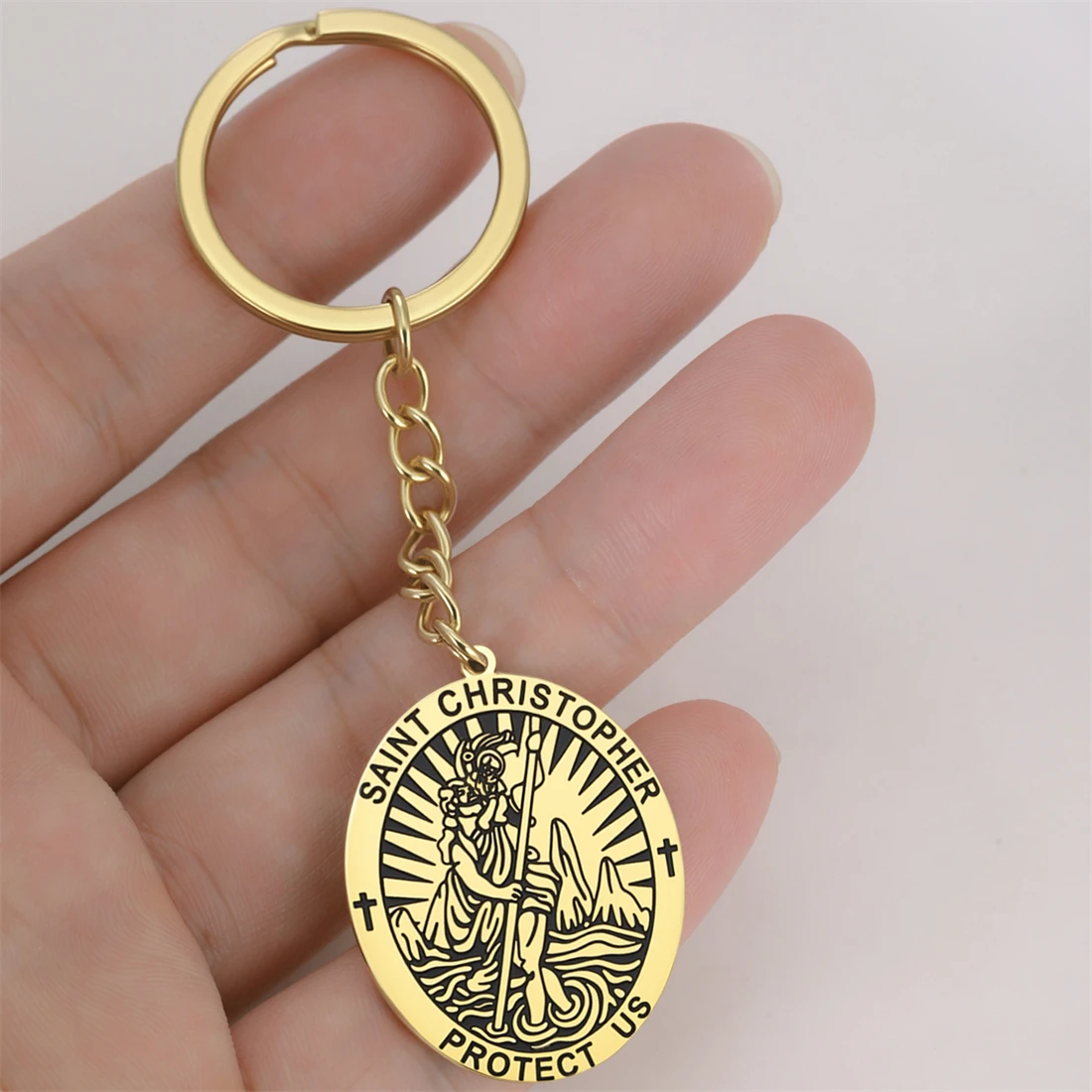 Stainless Steel Saint Christopher Keychain 5 Stainless Steel Saint Christopher Keychain - Image 5