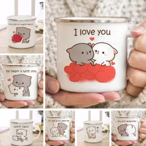 Cute Cat Enamel Mug, 300ml, Pastel Design