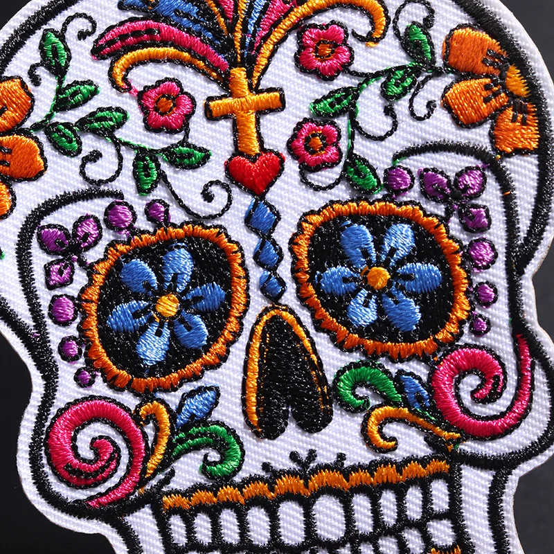 Punk Flower Skull Iron-On Patch 10x7.5 cm 3 Punk Flower Skull Iron-On Patch 10x7.5 cm - Image 3