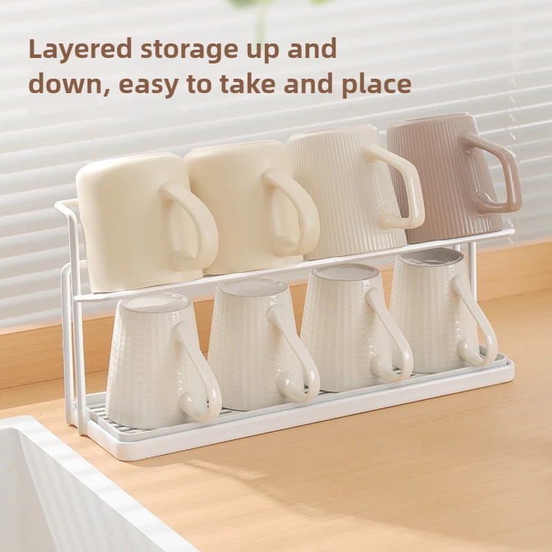 Two-Tier Metal Cup Organizer in White or Black 2 Two-Tier Metal Cup Organizer in White or Black - Image 2