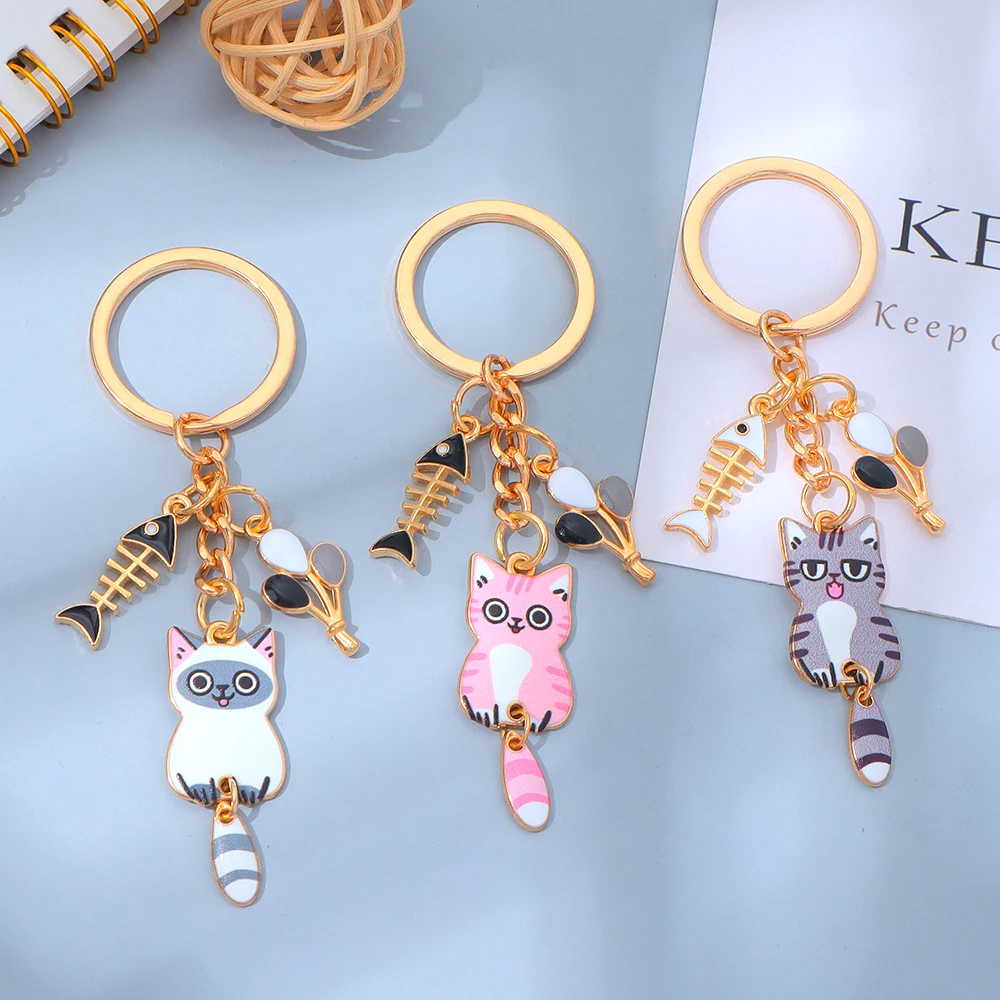Cute Wagging Tail Cat Keychain with Fishbone Charm 3 Cute Wagging Tail Cat Keychain with Fishbone Charm - Image 3