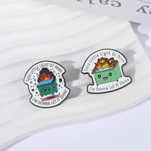 Fiery Cartoon Trash Bin Brooch in Zinc Alloy