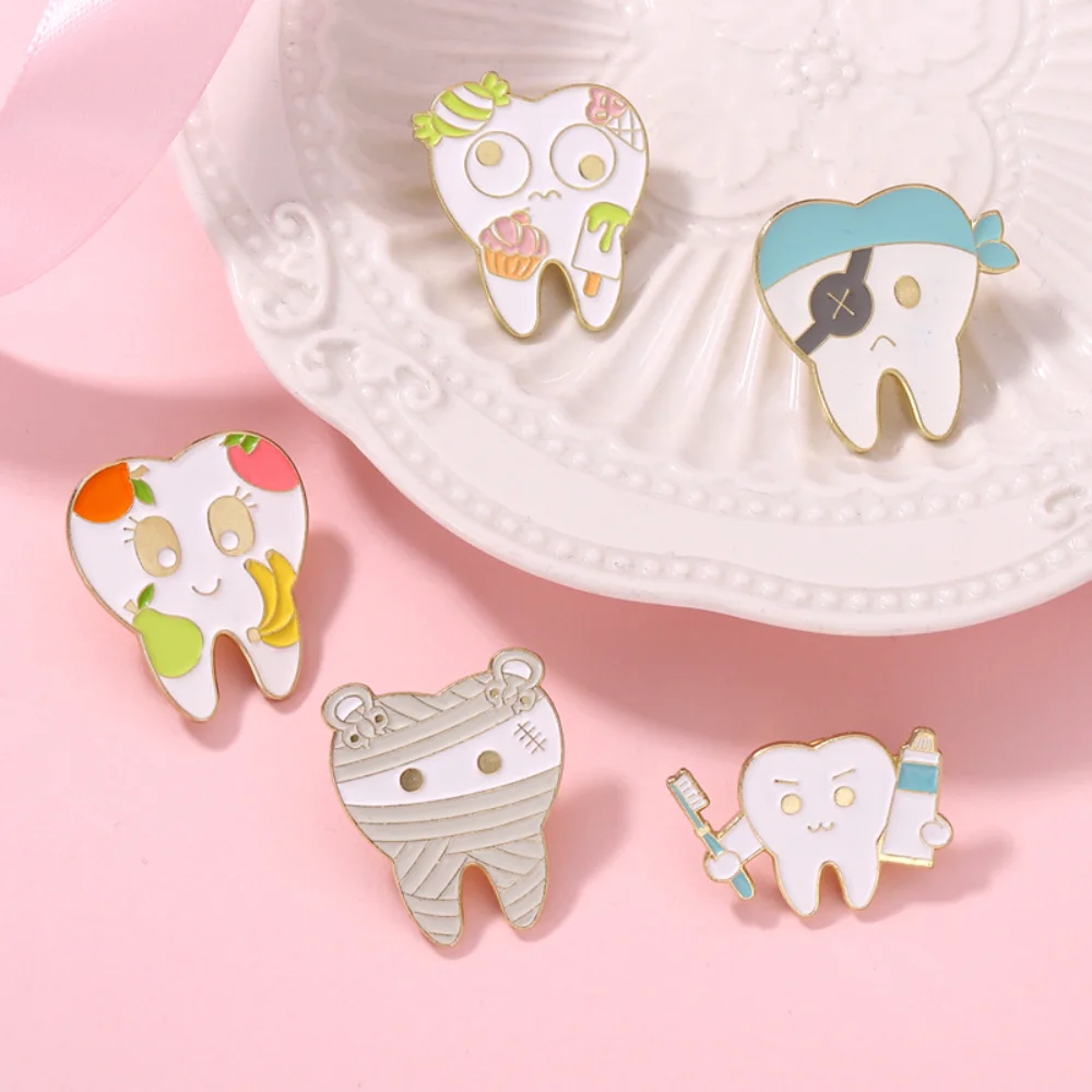 Whimsical Cartoon Tooth Brooch Set of 5 4 Whimsical Cartoon Tooth Brooch Set of 5 - Image 4