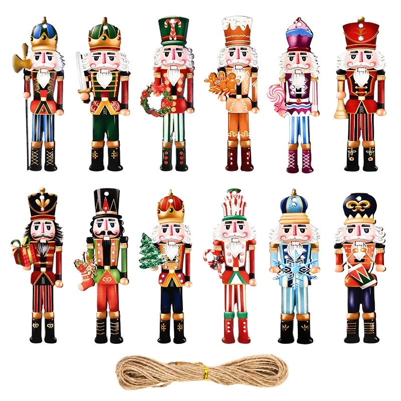 Festive Wooden Nutcracker Soldier Ornaments Set 7 Festive Wooden Nutcracker Soldier Ornaments Set - Image 7