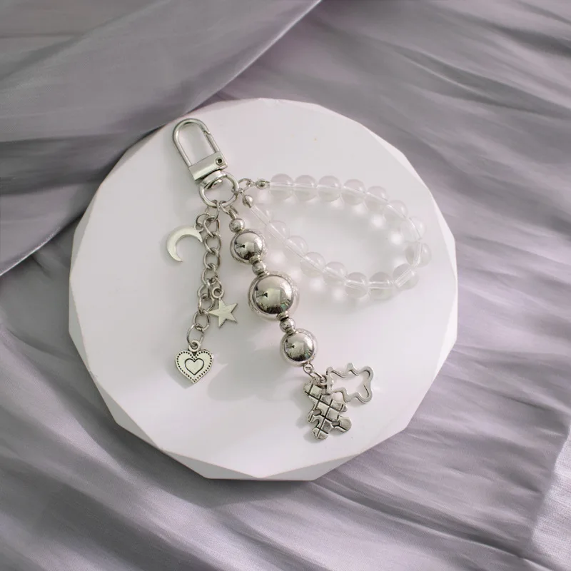 Silver and Black Beaded Heart Keychain 9 Silver and Black Beaded Heart Keychain - Image 9