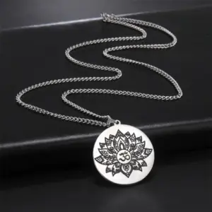 Stainless Steel Om Lotus Pendant Necklace 11 S468531fb22444609b61bd8874cb56cd5e