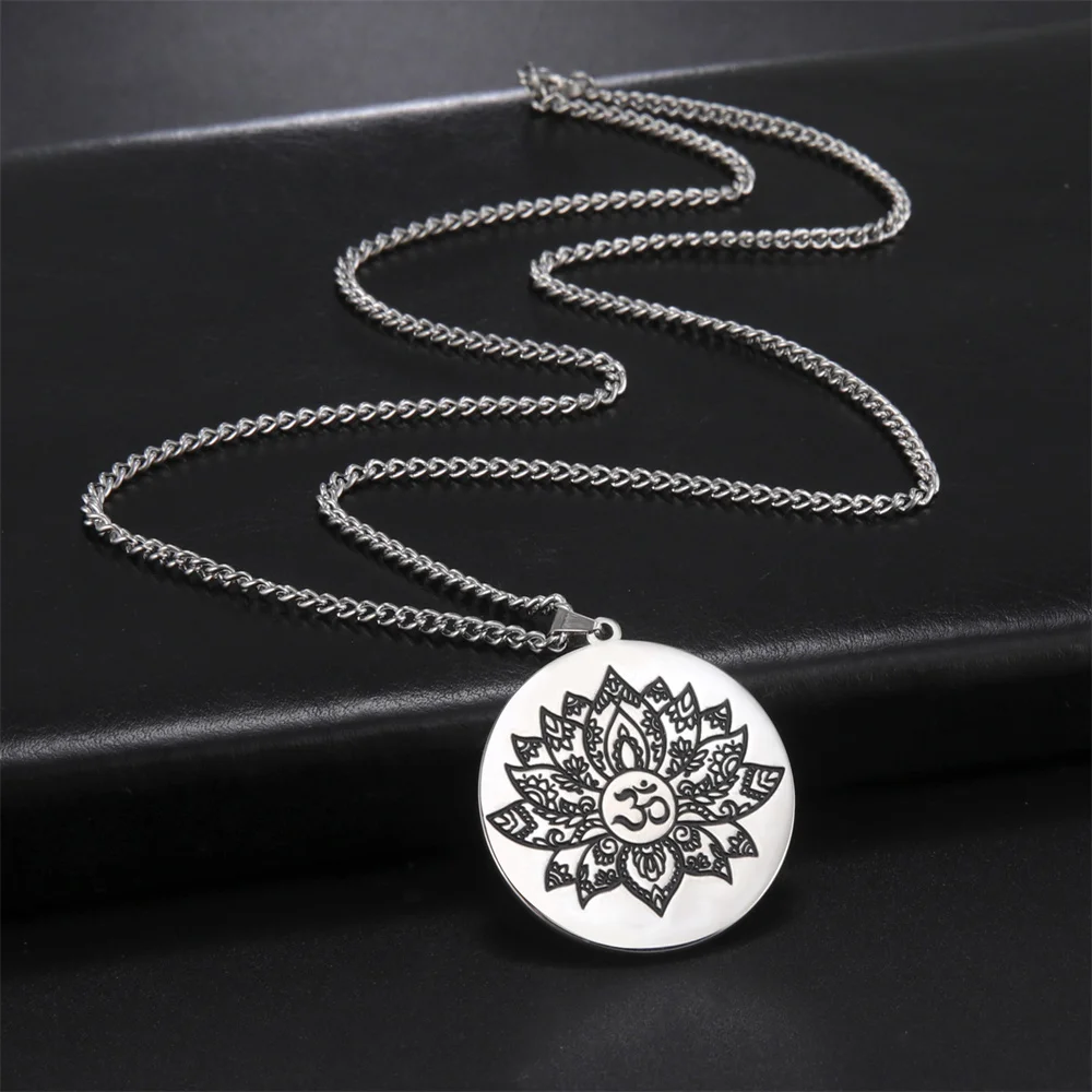 Stainless Steel Om Lotus Pendant Necklace 2 Stainless Steel Om Lotus Pendant Necklace - Image 2