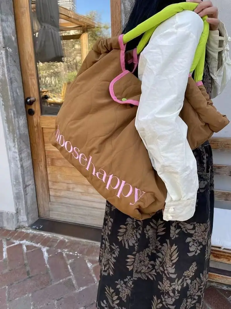 Brown Quilted Tote Bag with Pink Details 8 Brown Quilted Tote Bag with Pink Details - Image 8