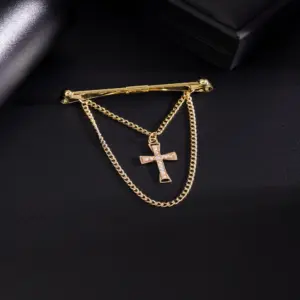 Gold-Tone Lightning Cross Tie Clip with Pendant 15 S48633677b348463589d8572325152a52V