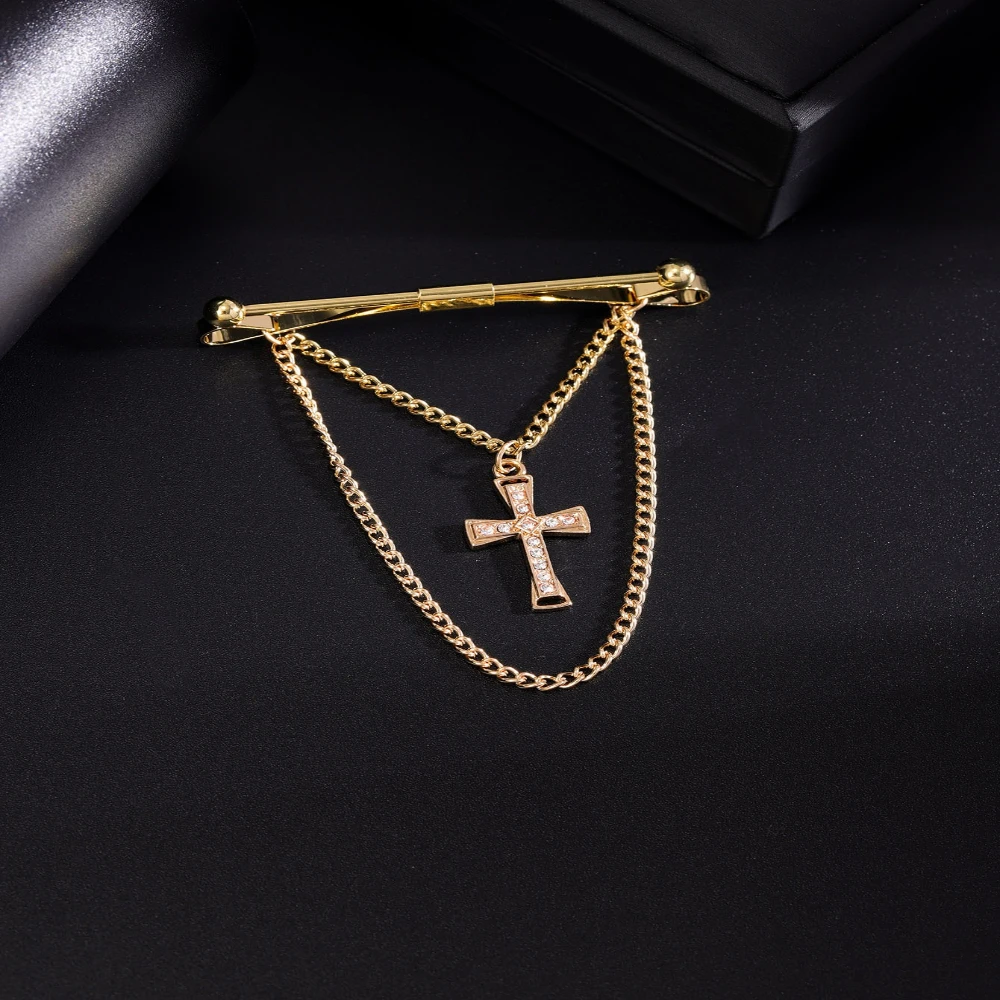 Gold-Tone Lightning Cross Tie Clip with Pendant 6 Gold-Tone Lightning Cross Tie Clip with Pendant - Image 6