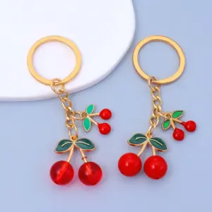 Red Cherry Keychain with Gold Accents