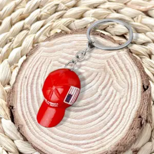 Red Men's Hip Hop Keychain with Baseball Cap Design