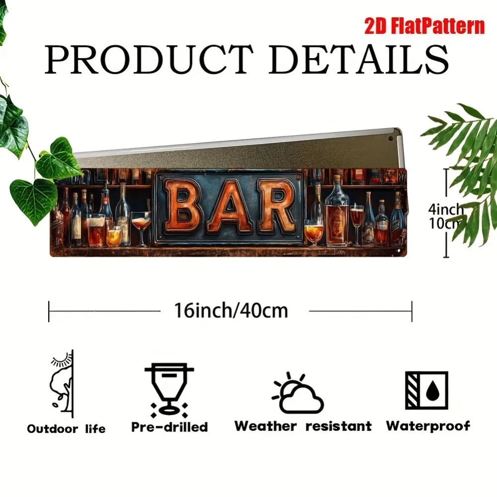 Vintage 10x40cm Metal BAR Sign with Rustic Finish 4 Vintage 10x40cm Metal BAR Sign with Rustic Finish - Image 4