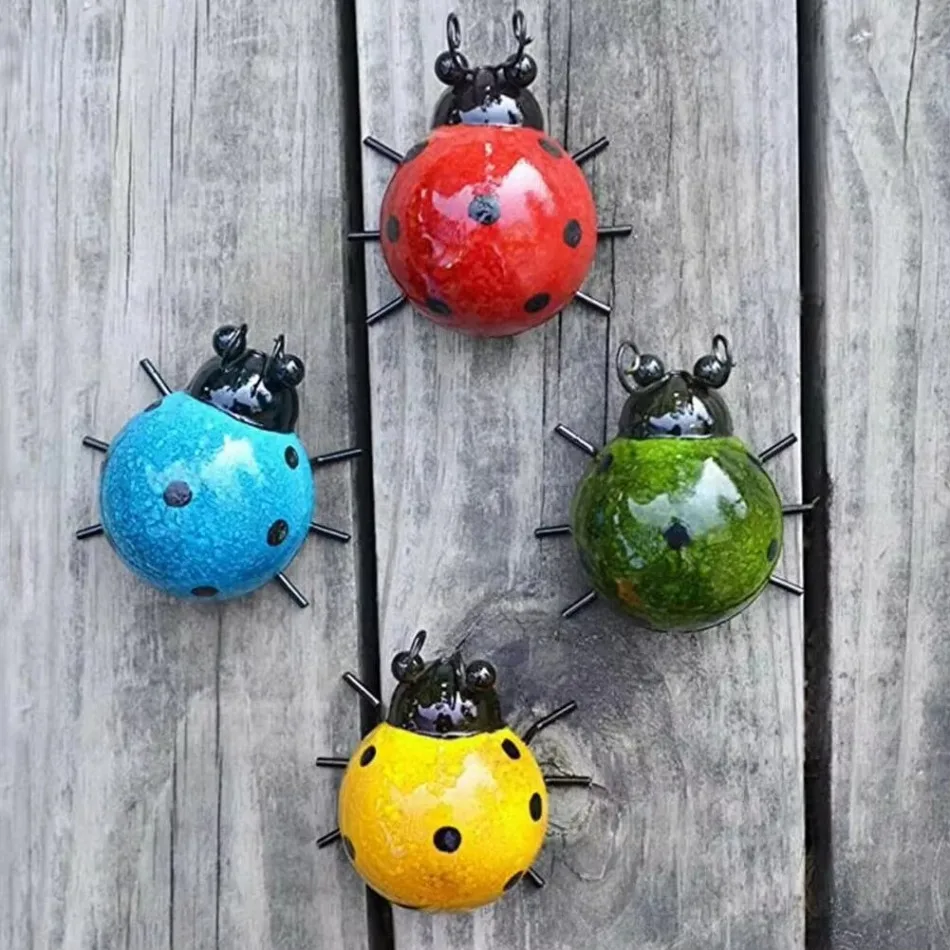 Colorful Metal Ladybug Garden Sculptures Set 2 Colorful Metal Ladybug Garden Sculptures Set - Image 2
