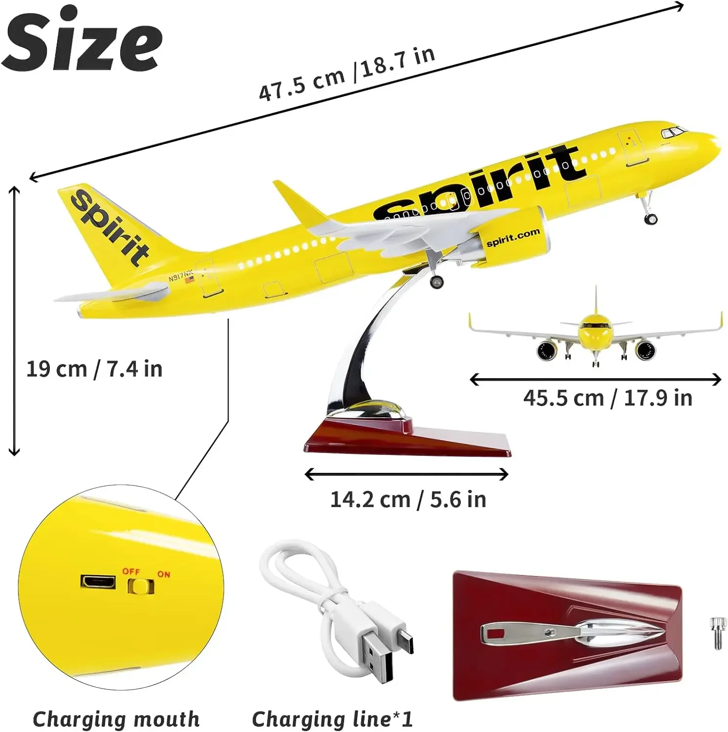 A320 Spirit Airlines Dreamliner Model 47cm with LED Options 5 A320 Spirit Airlines Dreamliner Model 47cm with LED Options - Image 5